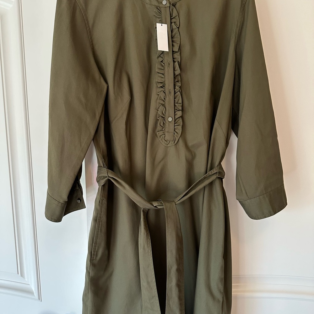 ⭐️NWT⭐️. Talbots Olive green dress with Ruffle Detail